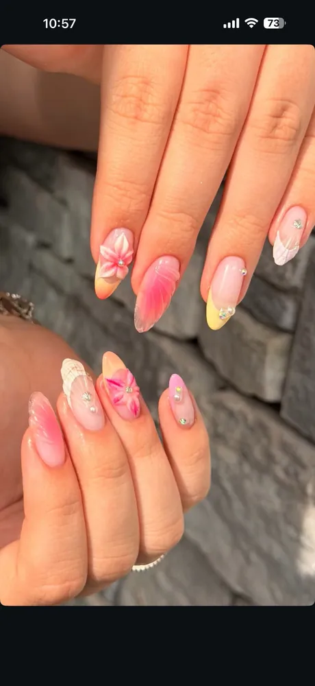 Pink floral nail art — FILTER Ladies Salon Abu Dhabi
